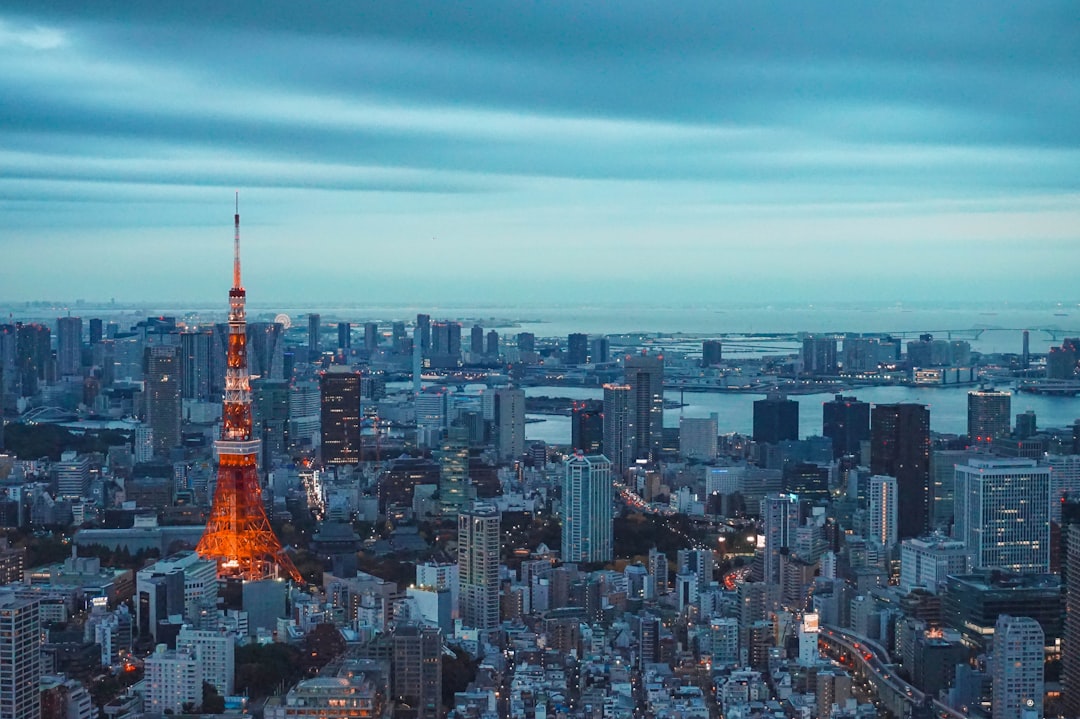 夕暮れの東京タワーと街並み